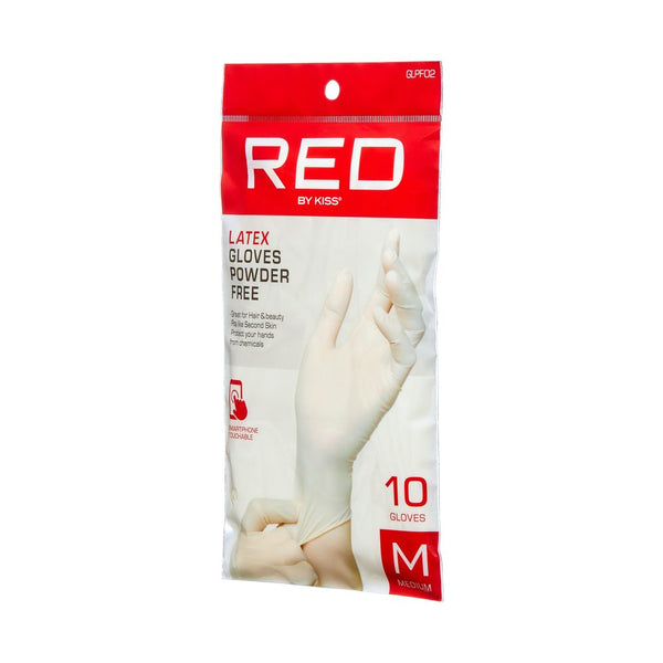 KISS - RED POWDER-FREE LATEX GLOVES MEDIUM 10CT