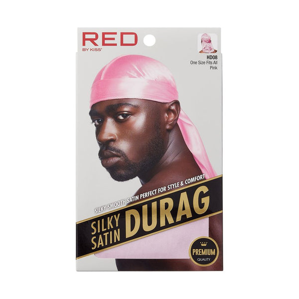 KISS - RED PREMIUM SILKY SATIN DURAG (PINK)