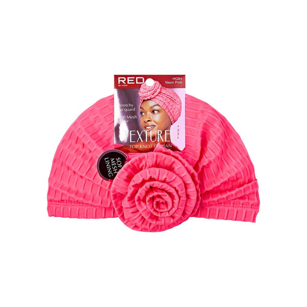 KISS - RED TEXTURED TOP KNOT TURBAN NEON PINK