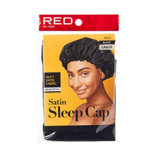 KISS - RED SATIN SLEEP CAP (BLACK & LARGE)