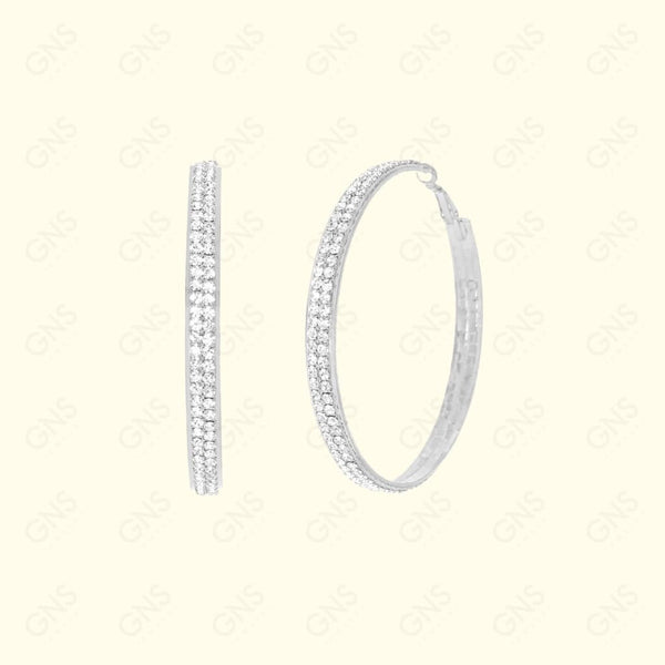 GNS - Silver Rhinestone Side Band Hoop Earrings (RFD07S)