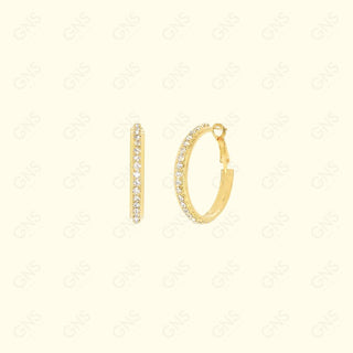 GNS - Gold Small Rhinestone Side Band Hoop Earrings (RFS03G)