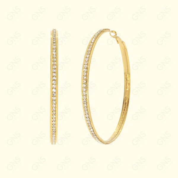 GNS - Gold Large Rhinestone Side Band Hoop Earrings (RFS07G)