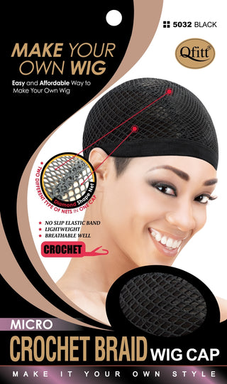 Qfitt - Micro Crochet Braid Wig Cap Regular Size BLACK