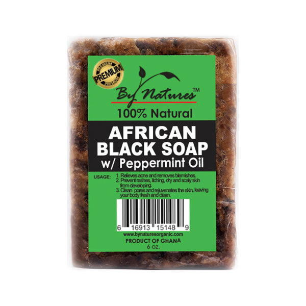 By Natures - 100% Natural African Black Soap With Peppermint Oil