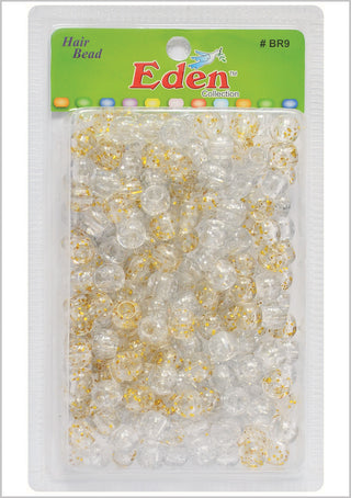 Eden Collection - Medium Round Hair Bead Clear W/ Gold & Silver Glitter 200 Pieces