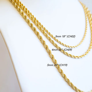 Joy Jewelry - Gold Necklace Chain Rope 3mm 18