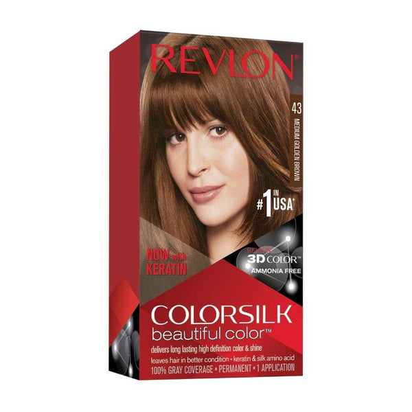 REVLON - COLORSILK Beautiful Color Permanent Hair Dye Kit 43 MEDIUM GOLDEN BROWN