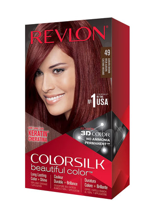 REVLON - COLORSILK Beautiful Color Permanent Hair Dye Kit 49 AUBURN BROWN