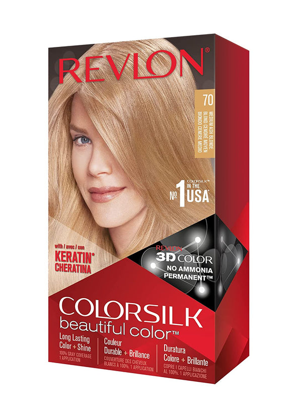 REVLON - COLORSILK Beautiful Color Permanent Hair Dye Kit 70 MEDIUM ASH BLONDE