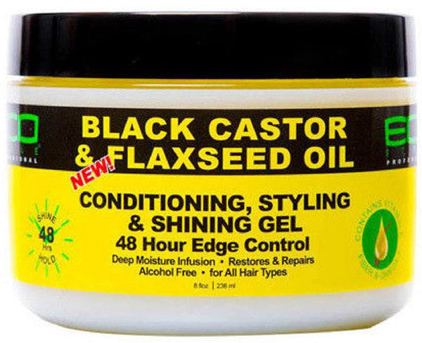 ECO STYLE - Black Castor & Flaxseed Oil Conditioning, Styling & Shining Gel 48 Hour Edge Control