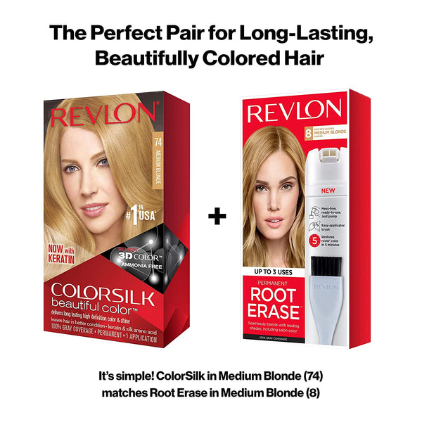 REVLON - COLORSILK Beautiful Color Permanent Hair Dye Kit 74 MEDIUM BLONDE