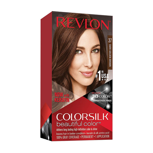 REVLON - COLORSILK Beautiful Color Permanent Hair Dye Kit 37 DARK GOLDEN BROWN