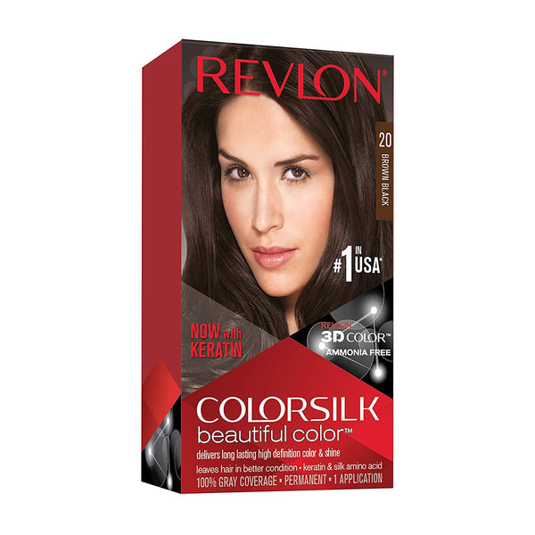 REVLON - COLORSILK Beautiful Color Permanent Hair Dye Kit 20 BROWN BLACK