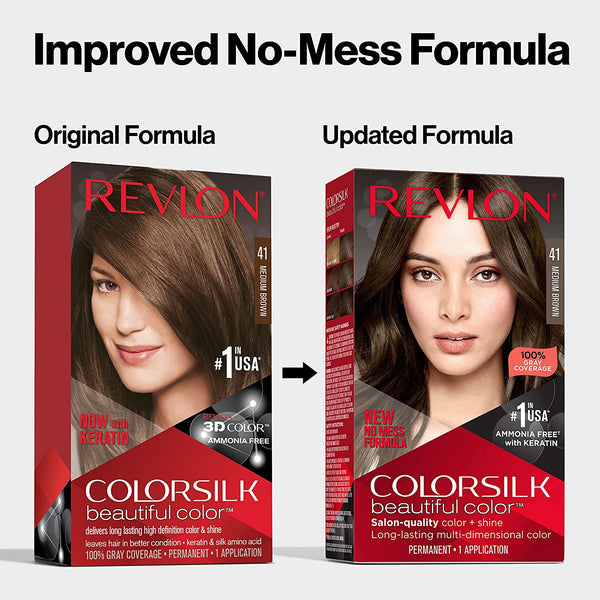 REVLON - COLORSILK Beautiful Color Permanent Hair Dye Kit 41 MEDIUM BROWN