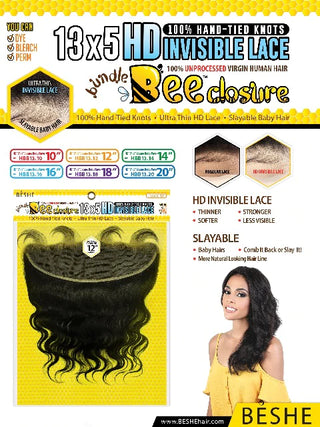BESHE - 7A 100% Unprocessed Virgin Human Hair 13x5 HD Invisible Lace BODY WAVE CLOSURE (HUMAN HAIR)