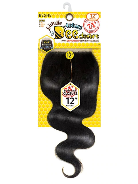 BESHE - 7A 100% Unprocessed Virgin Human Hair HD Invisible Lace 4x5 Bee Closure Body Wave (HUMAN HAIR)
