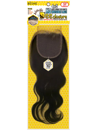 BESHE - 7A 100% Unprocessed Virgin Human Hair HD Invisible Lace 4x5 Bee Closure Body Wave (HUMAN HAIR)