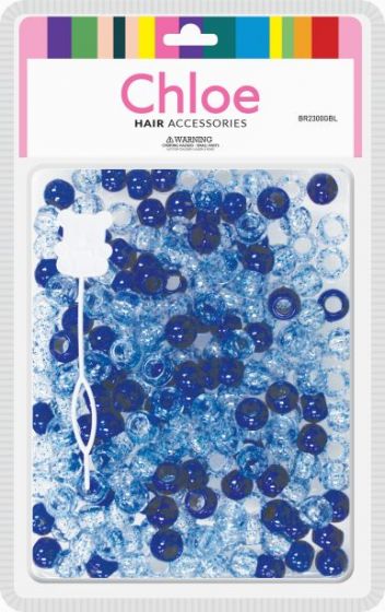 DREAM WORLD - Round Hair Bead Medium 200 PCs Blue/Blue Glitter BR2300GBL