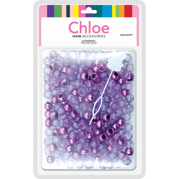 DREAM WORLD - Medium Hair Beads Clear & Purple Glitter 200PCS (BR2300GPP)