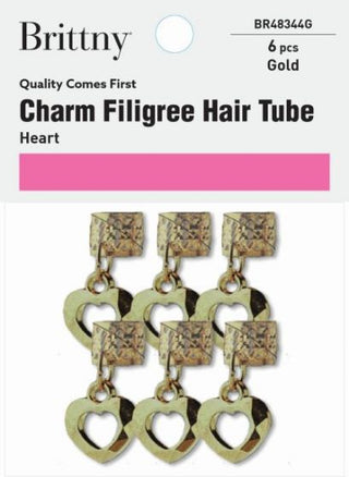 Brittny - Charm Filigree Hair Tube Gold Heart