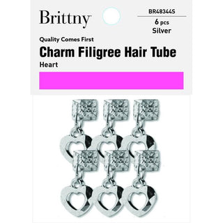 Brittny - Charm Filigree Hair Tube Silver Heart