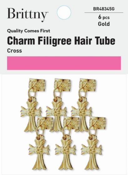 Brittny - Charm Filigree Hair Tube Gold Cross