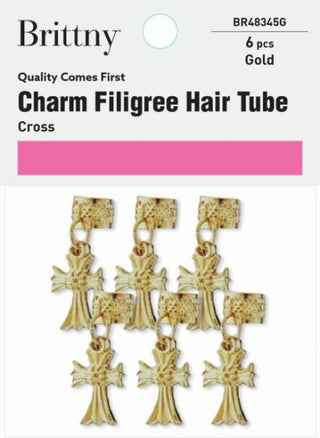 Brittny - Charm Filigree Hair Tube Gold Cross