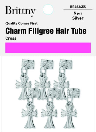 Brittny - Charm Filigree Hair Tube Silver Cross