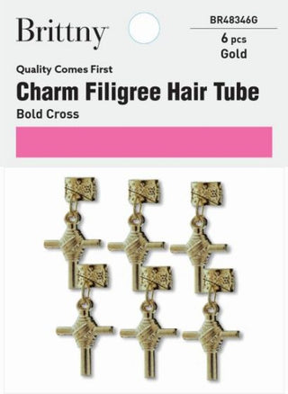 Brittny - Charm Filigree Hair Tube Bold Cross Gold