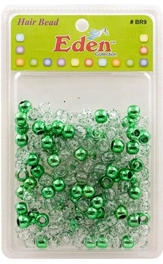 Eden Collection - Medium Round Hair Beads Metallic Green W/ Glitter 200 Pieces