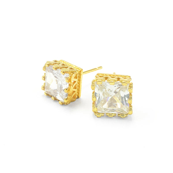C&L - FAB Gold Square Crown CZ Earring