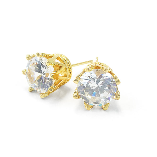 C&L - FAB Gold Round Crown CZ Earring