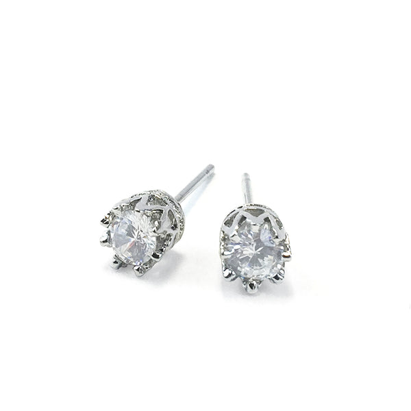 C&L - FAB Silver Round Crown CZ Earring
