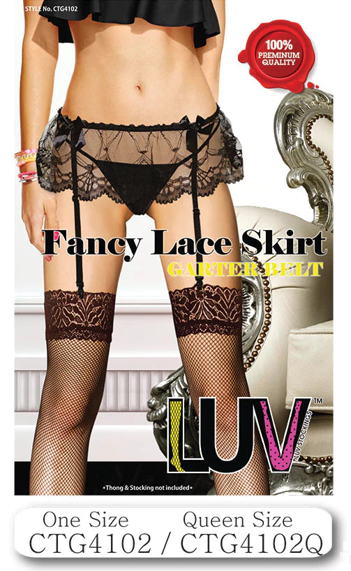 CCDC - LUV Fancy Lace Skirt Garter Belt Fishnet BLACK CTG4102Q