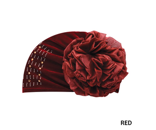 Buy red MAGIC COLLECTION - Fashion Turban Velvet Flower Rhinestone Turban