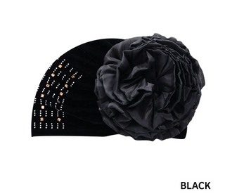 Buy black MAGIC COLLECTION - Fashion Turban Velvet Flower Rhinestone Turban
