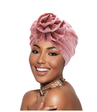 MAGIC COLLECTION - Fashion Turban Flower Turban in Rose Patterned Velvet
