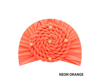 Buy neon-orange MAGIC COLLECTION - Fashion Turban Rope Twist/Rhinestone Ornaments in Soft Cotton Touch Turban