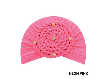 Buy neon-pink MAGIC COLLECTION - Fashion Turban Rope Twist/Rhinestone Ornaments in Soft Cotton Touch Turban