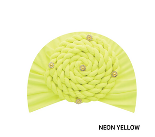Buy neon-yellow MAGIC COLLECTION - Fashion Turban Rope Twist/Rhinestone Ornaments in Soft Cotton Touch Turban