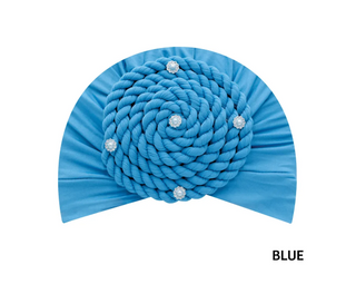 Buy blue MAGIC COLLECTION - Fashion Turban Rope Twist/Rhinestone Ornaments in Soft Cotton Touch Turban