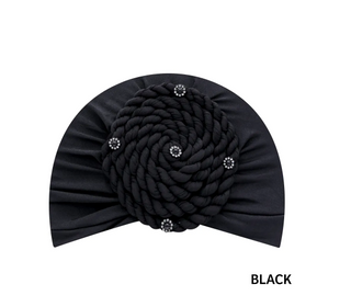 Buy black MAGIC COLLECTION - Fashion Turban Rope Twist/Rhinestone Ornaments in Soft Cotton Touch Turban