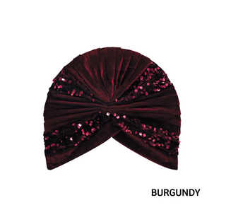 Buy burgundy MAGIC COLLECTION - Fashion Turban Sequin & Velvet Crinkle Turban