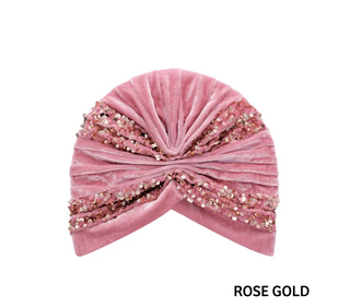 Buy rose-gold MAGIC COLLECTION - Fashion Turban Sequin & Velvet Crinkle Turban