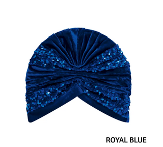 Buy royal-blue MAGIC COLLECTION - Fashion Turban Sequin & Velvet Crinkle Turban