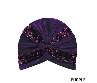 Buy purple MAGIC COLLECTION - Fashion Turban Sequin & Velvet Crinkle Turban
