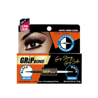 EBIN - GRIP BOND LATEX-FREE LASH ADHESIVE - BLACK & WHITE / DUAL BRUSH