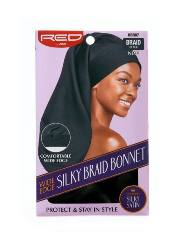 KISS - RED WIDE EDGE SILKY BRAID BONNET BLACK