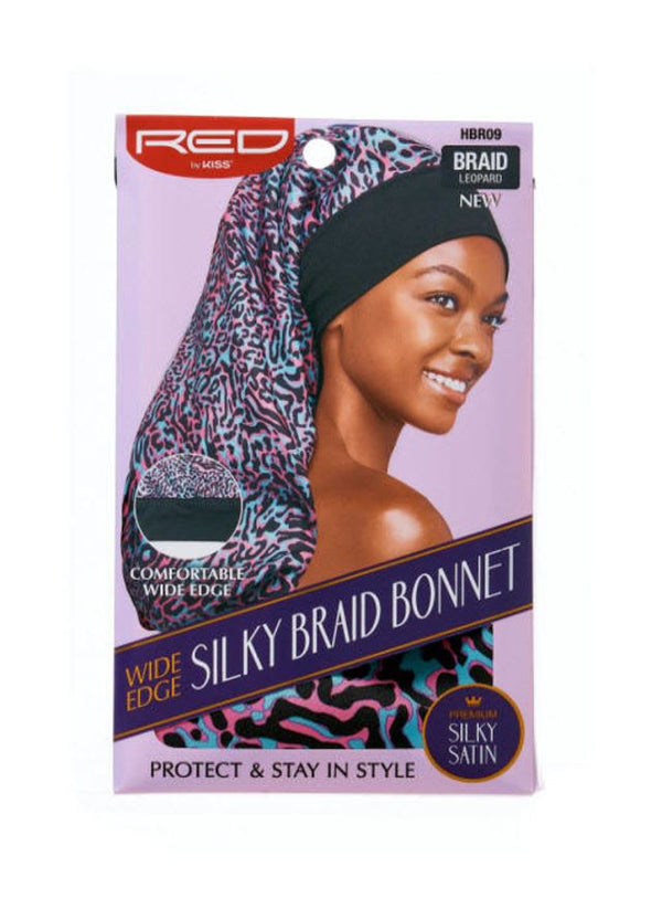 KISS - RED WIDE EDGE SILKY BRAID BONNET LEOPARD